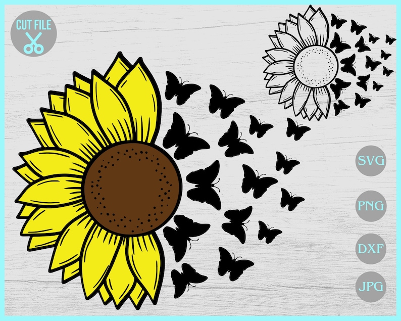 Sunflower Butterfly Svg Sunflower png Butterfly svg svg | Etsy