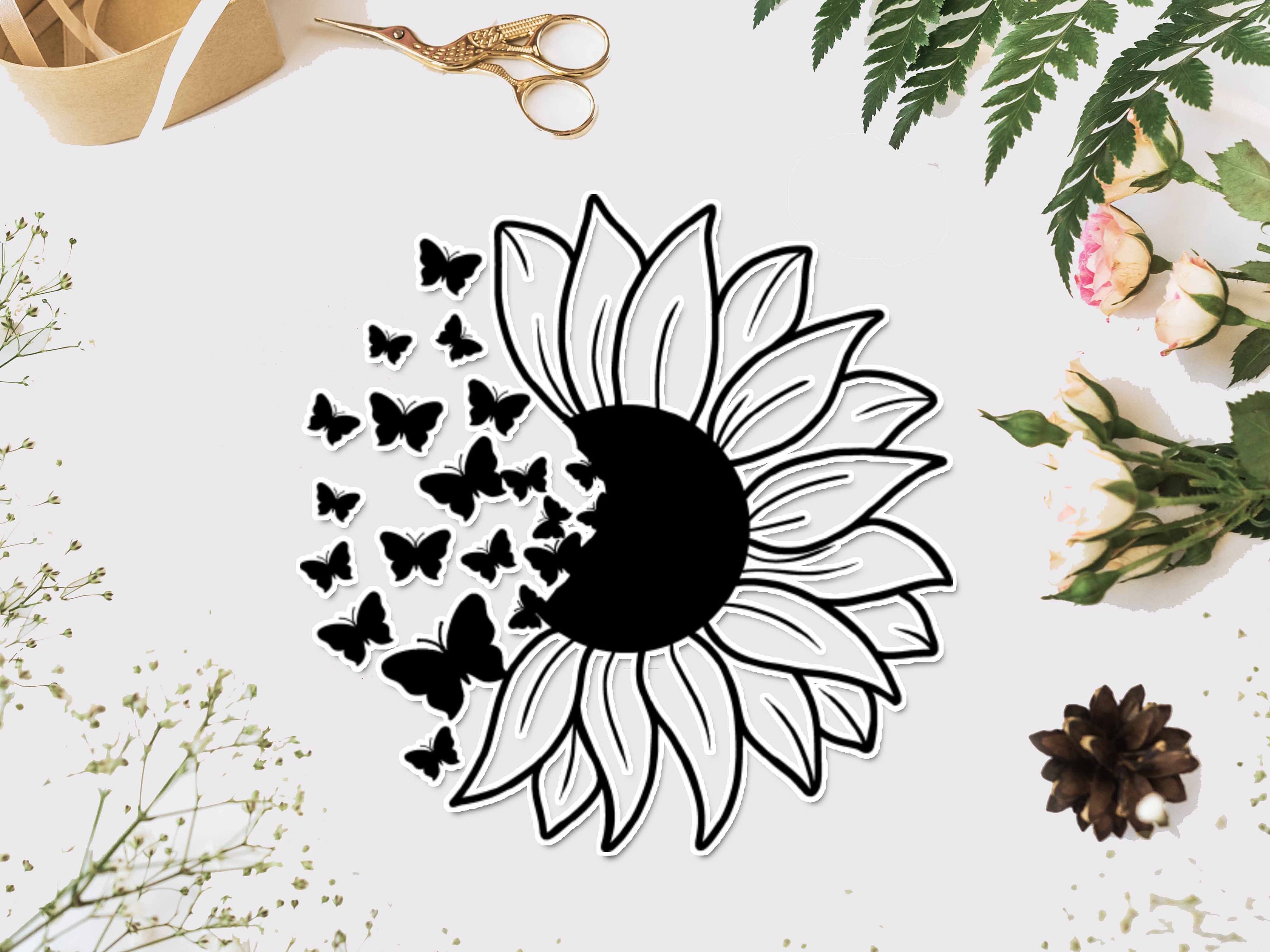 Sunflower svg Butterflies svg floral mandala png sunflower mandala svg